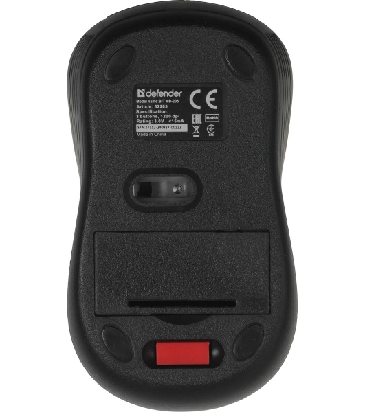 Мышь беспроводная Defender Bit MB-205 черный, 1200 dpi, радиоканал, USB, кнопки - 3