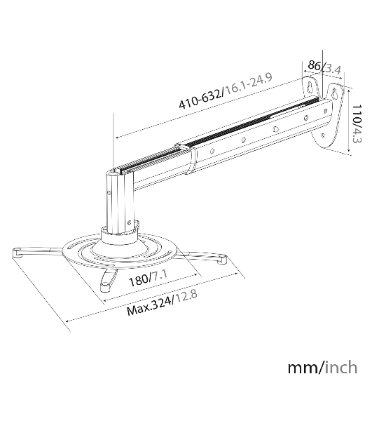 Кронштейн для проектора Cactus CS-VM-PR05BL-AL серебристый макс.10кг настенный и потолочный поворот и наклон