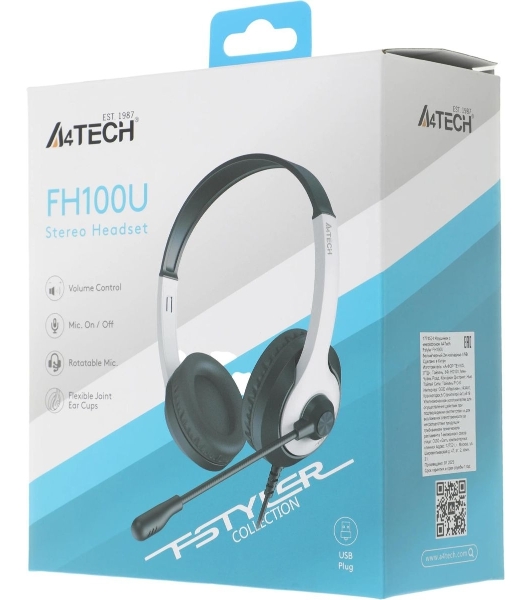Гарнитура A4Tech Fstyler FH100U белый/черный, проводная
