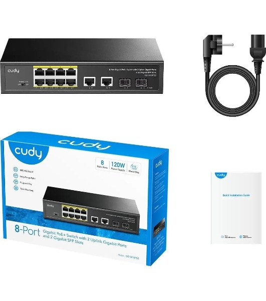 Коммутатор Cudy GS1010PS2, 8×1 Гбит/с, 2×1 Гбит/с Combo (RJ-45/SFP), 2×1 Гбит/с SFP