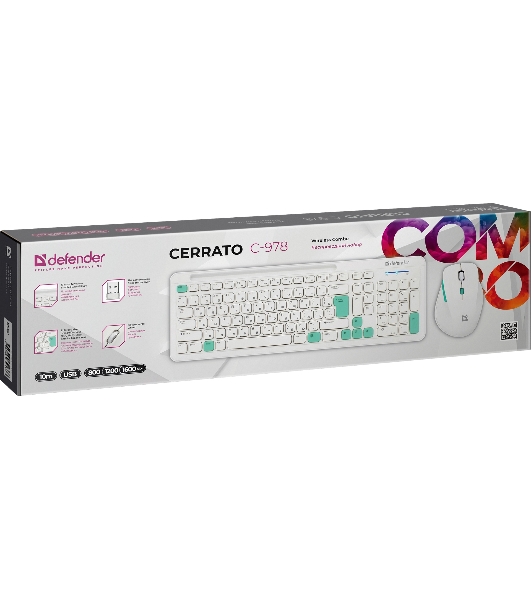 Комплект клавиатура+мышь Defender Cerrato C-978 беспроводной, USB, 1600 DPI, белый/голубой