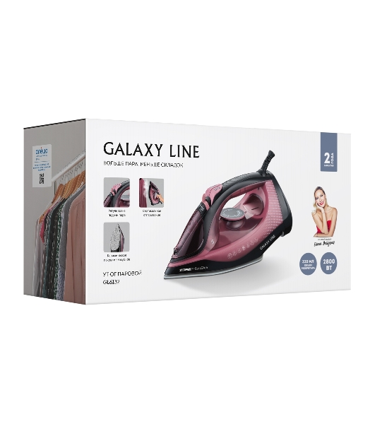 Утюг Galaxy Line GL 6132 розовый/черный, 2800 Вт, 60 г/мин, 200 г/мин, 320 мл