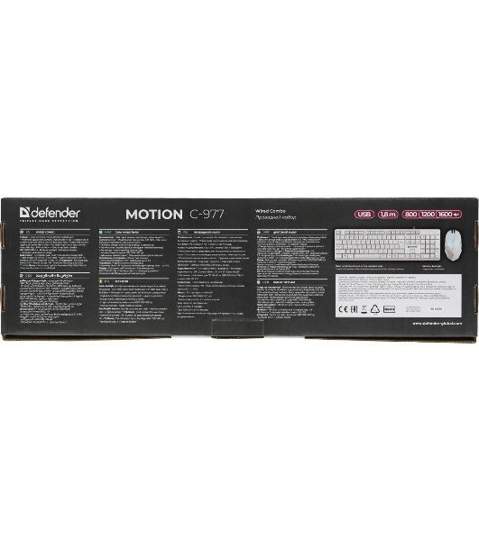 Комплект клавиатура+мышь Defender Motion C-977 проводной, USB, 1600 DPI, белый