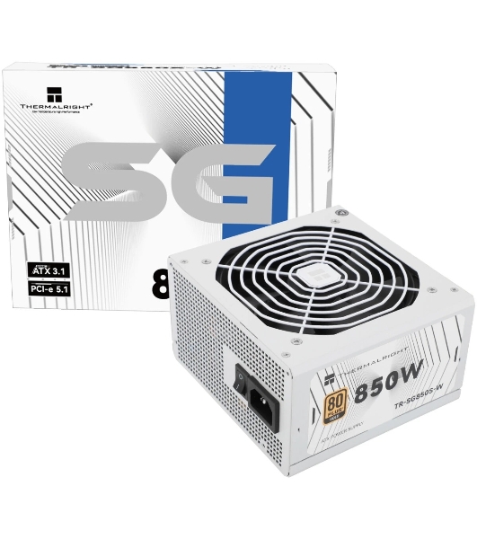 Блок питания Thermalright, 850W 80+ Gold (ATX, 3.1, PCIe 5.1, Non-modular, 1x24(20+4)pin, 1xCPU 8(4+4)pin, 2xPCIe*2 8(6+2)pin, 5xSATA3, 1x12+4pin (12VHPWR PCIe 5.1 12+4pin 600mm), 3xMOLEX4pin, Active, 120x120мм, 150x140x86mm, APFC, white)