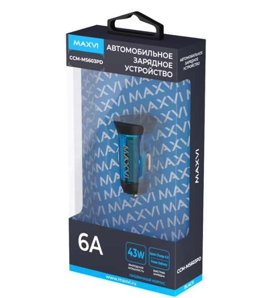 Автомобильное зарядное устройство Maxvi CCM-MS603PD 43W 6A (USB + Type-C, QC3.0 PD3.0) черный