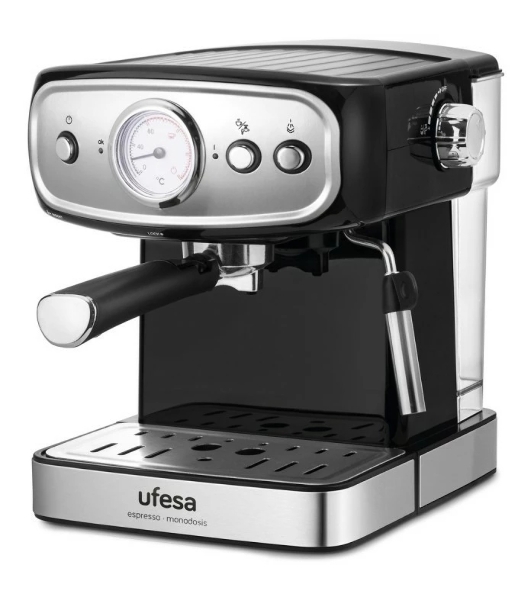 Кофеварка рожковая Ufesa CE7244 BRESCIA черный/серебристый, исп. кофе - молотый, 1.5 л, 850 Вт, 20 бар