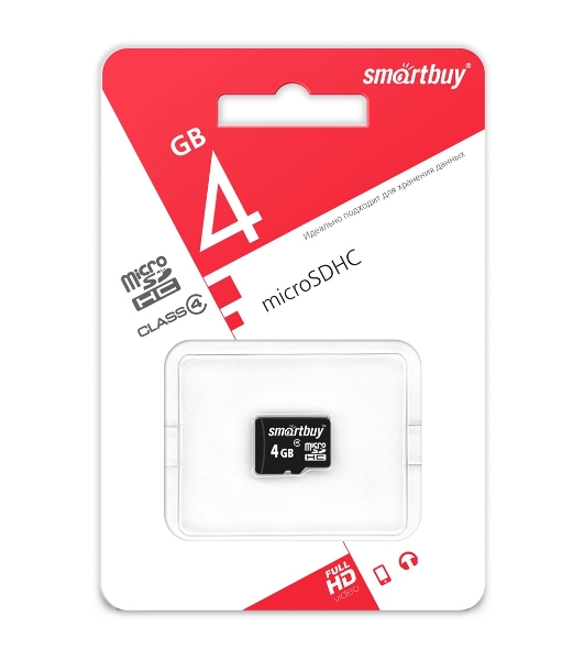 Флеш карта Micro SDHC 4Gb Smartbuy Сlass 4 (без адаптеров)