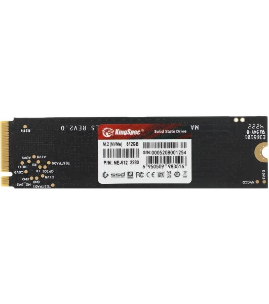Накопитель SSD KingSpec NE-512, 512Gb, M.2 2280, PCIe 3.0 x4, NVMe, R/W 2400/1700