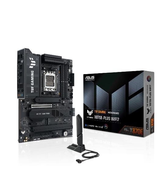 Материнская плата ASUS TUF GAMING X870E-PLUS WIFI7, AM5, AMD X870E, 4xDDR5, 4xSATA, 4xM.2, 1xPCIe 5.0 x16, 1xPCIe 4.0 x4, 1xPCIe 3.0 x1, 1xHDMI, 1x2.5Gb LAN, Wi-Fi 7, Bluetooth 5.4, 2xUSB-C 40Gbps, 3xUSB-A 10Gbps, 4xUSB-A 5Gbps, 4xUSB-A 2.0, 3x3.5 мм, 7.1, ATX