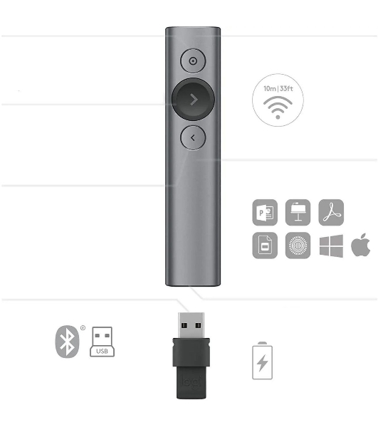 Презентер Logitech Spotlight R-R0011 серый, Bluetooth, кнопки - 3