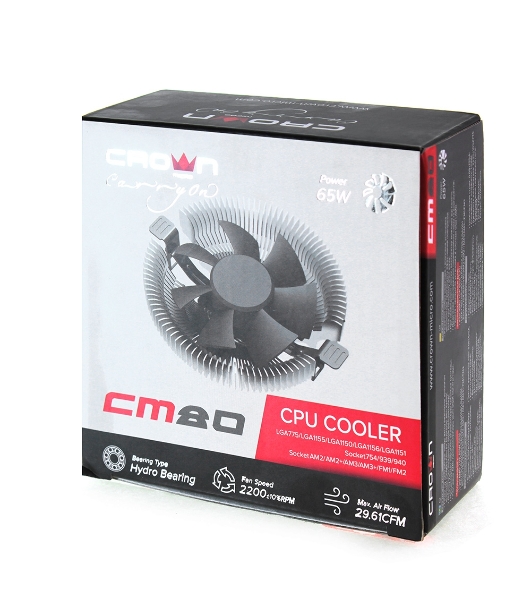 Кулер для процессора Crown CM-80 v2 серебристый/черный, 75 мм, алюминий, 2200 об/мин, 22 дБ, 3 pin, 65 Вт, 42 мм
