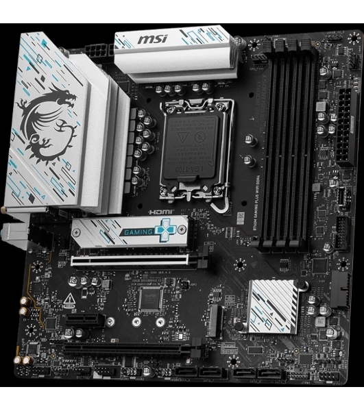 Материнская плата MSI B760M GAMING PLUS WIFI DDR4, LGA1700, Intel B760, 4xDDR4, 4xSATA, 2xM.2, 1xPCIe 4.0 x16, 1xPCIe 4.0 x4, 2xPCIe 3.0 x1, 2xDP, 2xHDMI, 1x2.5Gb LAN, Wi-Fi 6E, Bluetooth 5.3, 4xUSB-A 5Gbps, 6xUSB-A 2.0, 3x3.5 мм, 7.1, mATX