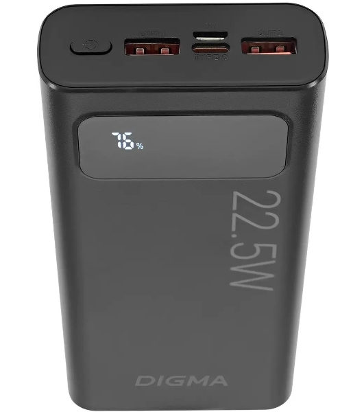 Портативный аккумулятор Digma DGPF20A 20000mAh QC3.0/PD3.0 22.5W 3A 2xUSB-A/USB-C черный
