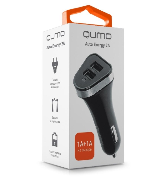 Автомобильное зарядное устройство QUMO 3A, 2 USB, 1A+2A черный