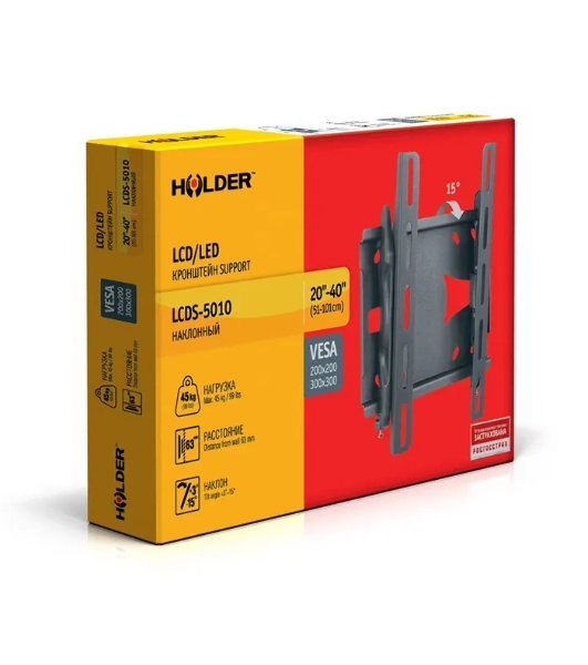 Кронштейн для телевизора Holder LCDS-5010 черный металлик, настенный, наклон