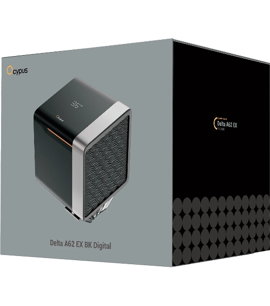 Кулер для процессора CPU Cooler Ocypus Delta A62 EX BK Digital (250W, 4-pin PWM, LED temp., 160mm, Al/Cu, 6x6mm, 2x120mm, 70CFM, 31dBA, 1800RPM, S: 1851/1700/1200/115X, AM5/AM4, black)