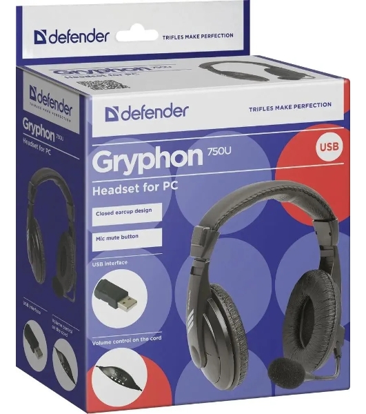 Гарнитура Defender Gryphon 750U чёрный, проводная