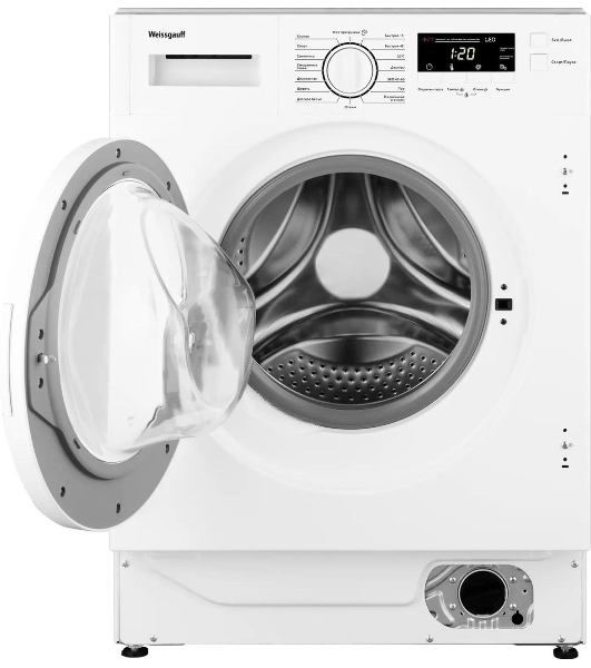 Стиральная машина встраиваемая Weissgauff WMI 6147 Inverter Steam белый, загрузка фронтальная 7 кг, 1400 об/мин, класс A+++