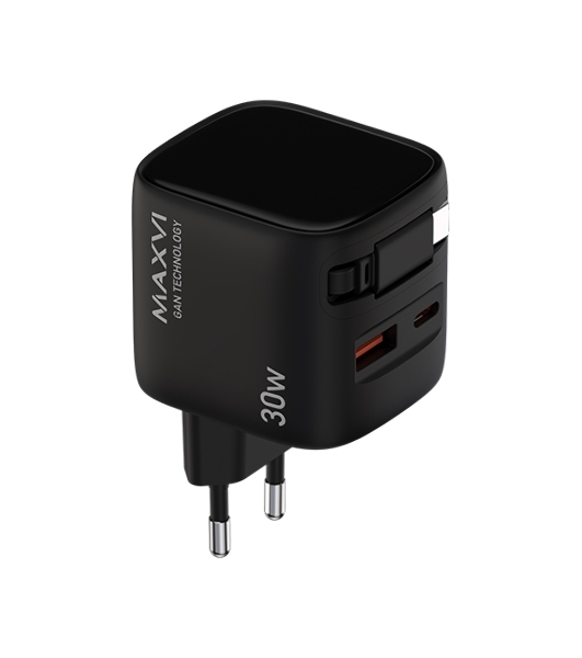 Сетевое зарядное устройство Maxvi SFC-330GN Type-C\USB 30W PD QC3.0 черный