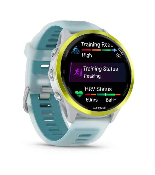 Умные часы Garmin Forerunner 970, 1.4' AMOLED, Wi-Fi, Bluetooth, NFC, 50м, белый / желтый / бирюзовый