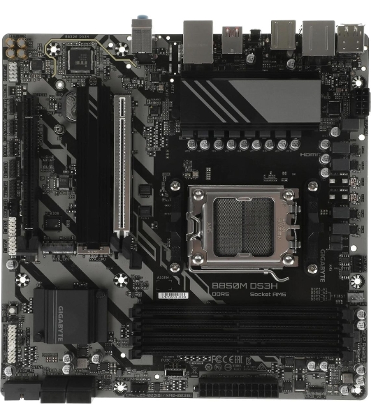 Материнская плата Gigabyte B850M DS3H, AM5, AMD B850, 4xDDR5, 4xSATA, 2xM.2, 1xPCIe 5.0 x16, 1xPCIe 3.0 x4, 1xHDMI, 2xDP, 1x 2.5Gb LAN, 3xUSB-A 3.2 Gen 1, 1xUSB-A 3.2 Gen 2, 4xUSB-A 2.0, 1xUSB-C 3.2 Gen 2, 3x3.5 мм, 7.1, mATX