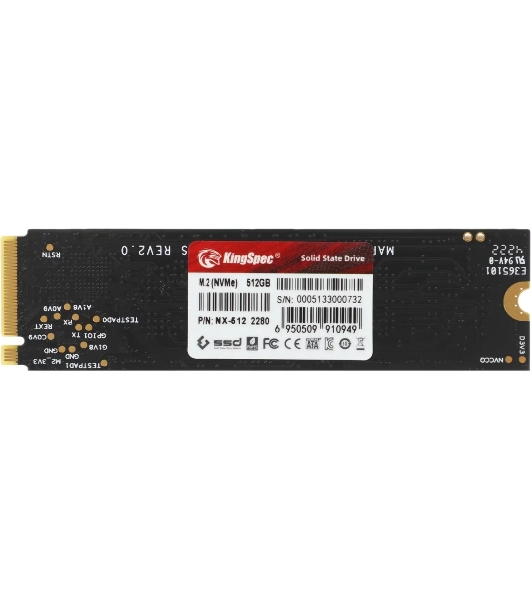 Накопитель SSD KingSpec NX-512, 512Gb, PCIe 3.0 x4, M.2 2280, NVMe, R/W 3400/3100