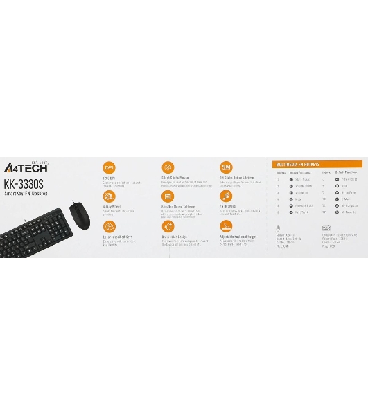 Комплект клавиатура+мышь A4Tech KK-3330S проводной, USB, 1200 DPI, чёрный