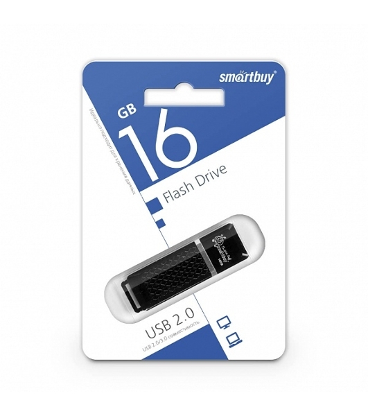 Флешка USB Smartbuy Quartz Black (SB16GbQZ-K), 16Gb, USB 2.0, R/W 25/15, черный