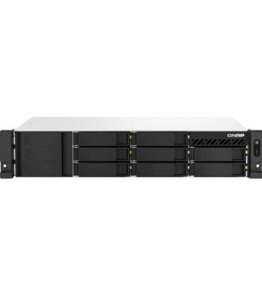 Сетевое хранилище SMB QNAP TS-873AeU-RP-4G NAS 8 HDD trays, 2x 2.5 GbE. 64-bit 4-core AMD V1500B 2,2 GHz, 4 Gb. RAM (1*4 Gb) up to 32Gb (2*16 Gb), 2 x M2 2280 (PCIe Gen3 x 1), 2xPSU W/o rail kit RAIL-B02