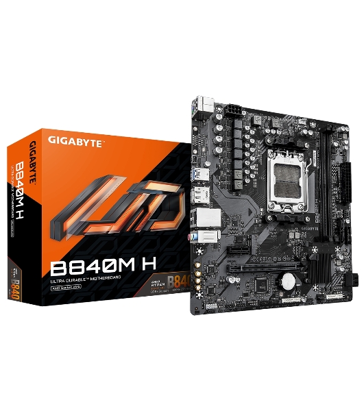 Материнская плата Gigabyte B840M-H, AM5, AMD B840, 2xDDR5, 4xSATA, 1xM.2, 1xPCIe 4.0 x16, 1xPCIe x1, 1xHDMI, 1xDP, 1x1Gb LAN, 1xUSB-A 10Gbps, 1xUSB-A 5Gbps, 4xUSB-A 2.0, 1xPS/2, 3x3.5 мм, 7.1, mATX