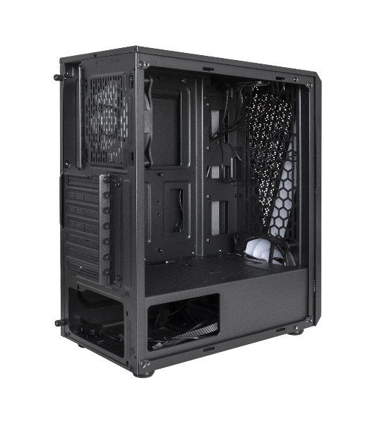 Компьютерный корпус Miditower ExeGate EVO-8225-NPX700 (ATX, БП 700NPX с вент. 12см, 2хUSB+1хUSB 3.0, черный, 2 вент. с RGb подсветкой и полоса на передней панели, боковая панель - закаленное стекло)