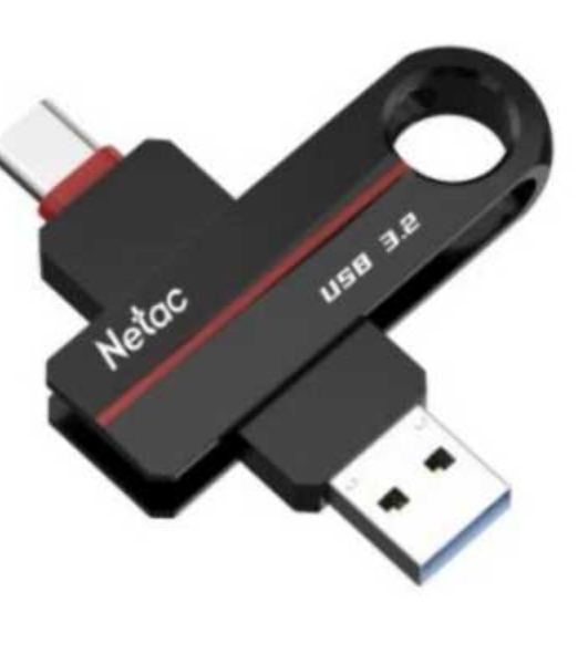 Флешка USB Netac US18 (NT03US18C-032G-32BK), 32Gb, USB3.2/TypeC, R/W 200/100, черный/красный