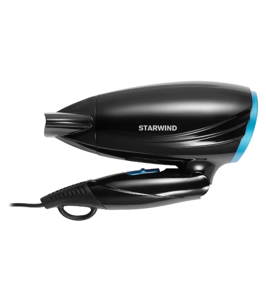 Фен Starwind SHD 7066 черный/синий, 1600 Вт, компактный, ионизация