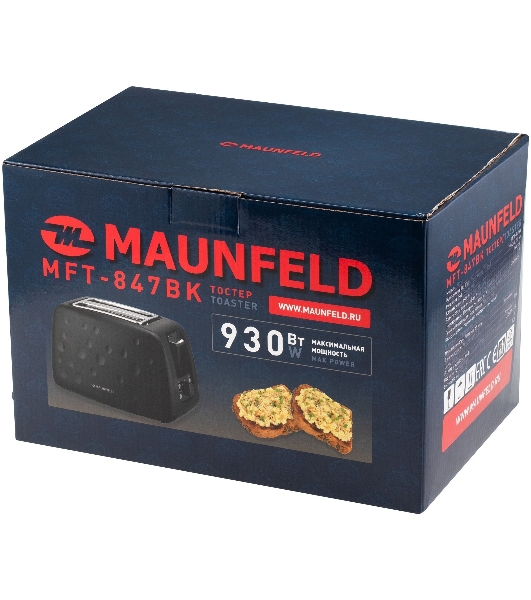 Тостер Maunfeld MFT-847BK чёрный, 930 Вт, 2 слота