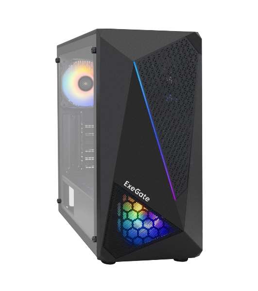 Компьютерный корпус Miditower ExeGate EVO-8225-NPX700 (ATX, БП 700NPX с вент. 12см, 2хUSB+1хUSB 3.0, черный, 2 вент. с RGb подсветкой и полоса на передней панели, боковая панель - закаленное стекло)