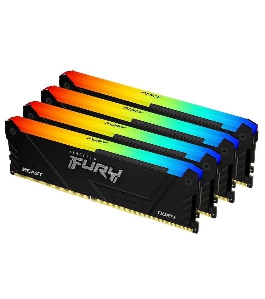 Оперативная память Kingston Fury Beast, DDR4, 32GB (4x8GB), 3600MHz, CL17, DIMM, с радиаторами, RGB, черный