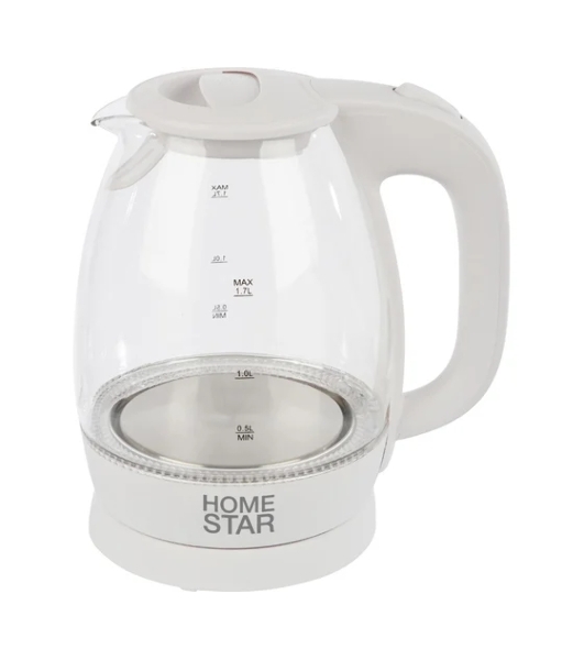 Чайник электрический Homestar HS-1012 1.7 л, стекло, белый (003566)