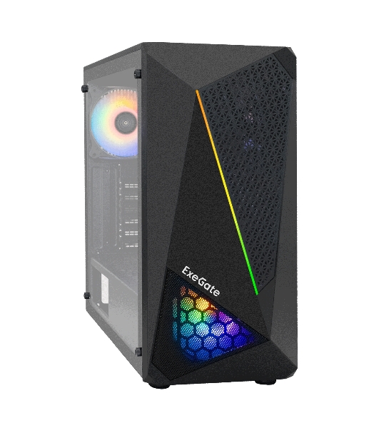 Компьютерный корпус Miditower ExeGate EVO-8225-NPX700 (ATX, БП 700NPX с вент. 12см, 2хUSB+1хUSB 3.0, черный, 2 вент. с RGb подсветкой и полоса на передней панели, боковая панель - закаленное стекло)