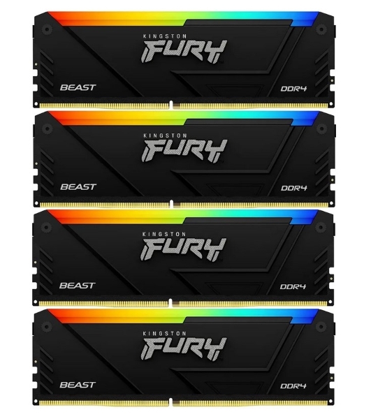 Оперативная память Kingston Fury Beast, DDR4, 32GB (4x8GB), 3600MHz, CL17, DIMM, с радиаторами, RGB, черный