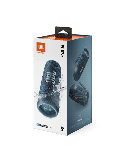 Портативная акустика JBL Flip 6 синий, Bluetooth 5.1, время воспроизведения 12 ч, емкость аккумулятора 4800 mAh, время заряда 2,5 ч, синий