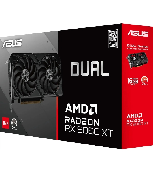 Видеокарта Asus PCI-E 5.0 DUAL-RX9060XT-16G AMD Radeon RX 9060XT 16Gb 128bit GDDR6 2550/20000 HDMIx1 DPx2 HDCP Ret