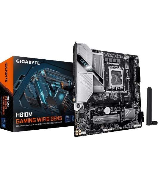 Материнская плата Gigabyte H810M GAMING WIFI6 GEN5, LGA 1851, Intel H810, 2xDDR5, 4xSATA, 1xM.2, 1xPCIe 5.0 x16, 1xPCIe x1, 1xHDMI, 1xDP, 1x2.5Gb LAN, Wi-Fi 6, Bluetooth 5.4, 1xUSB-A 5Gbps, 5xUSB-A 2.0, 1xPS/2, 3x3.5 мм, 7.1, mATX