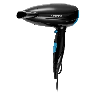 Фен Starwind SHD 7066 черный/синий, 1600 Вт, компактный, ионизация