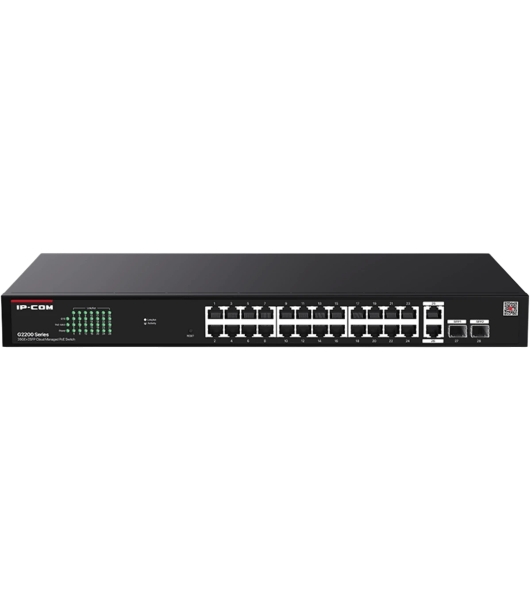 Коммутатор Web smart IP-COM G2228P-24-410W с 26 гигабитными портами и 2 SFP-портоми, PoE 24х30Вт (до 370Вт)