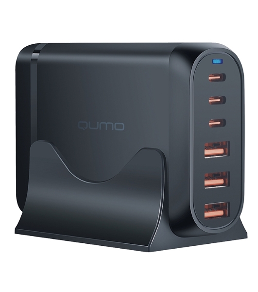 Сетевое зарядное устройство Qumo Energy Charger GaN PD 120 Вт, 3 USB-A + 3 USB Type-C,(0120), черный