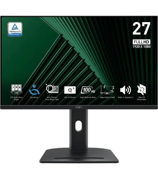 Монитор 27' MSI Pro MP275PG IPS 1920x1080, 100 Гц, 4 мс, 16:9, 300 кд/м², HDMI 1.4b, DP 1.2a, VGA, 3.5 мм, (2x2 Вт), Tilt, Swivel, Height, Pivot, черный