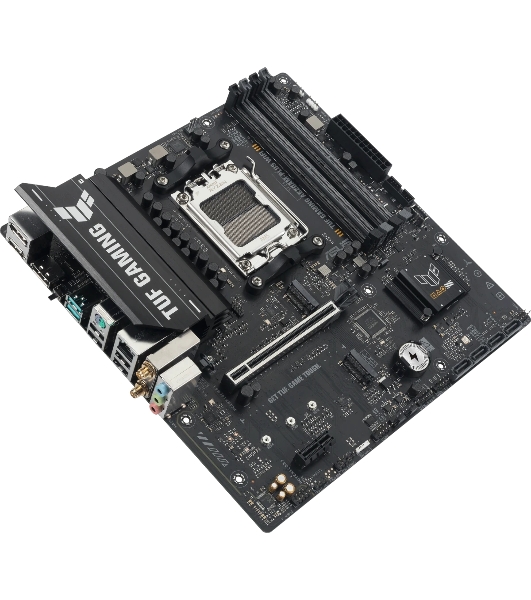 Материнская плата ASUS TUF GAMING A620M-A PLUS WIFI, AM5, AMD A620A, 4xDDR5, 4xSATA, 2xM.2, 1xPCIe 4.0 x16, 1xPCIe 3.0 x1, 1xHDMI, 2xDP, 1x2.5Gb LAN, Wi-Fi 6, Bluetooth 5.3, 2xUSB-A 10Gbps, 4xUSB-A 2.0, 3x3.5 мм, 7.1, mATX