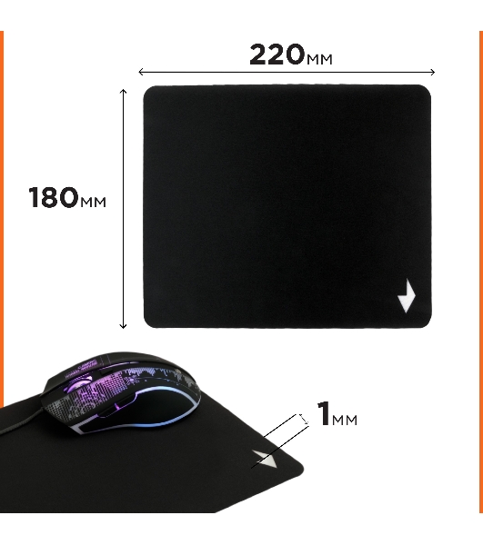 Коврик для мыши Gembird MP-BLACK-S, черный, 220х180х2мм, ткань/резина, пакет