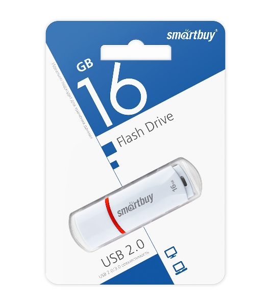 Флешка USB SmartBuy Crown white (SB16GbCRW-W), 16Gb, USB 2.0, R/W 15/5, белый/красный