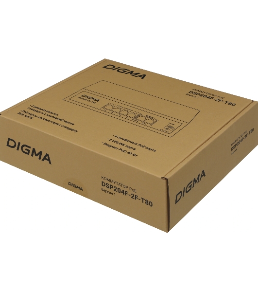 Коммутатор Digma DSP204F-2F-T80, 6×100 Мбит/с, неуправляемый